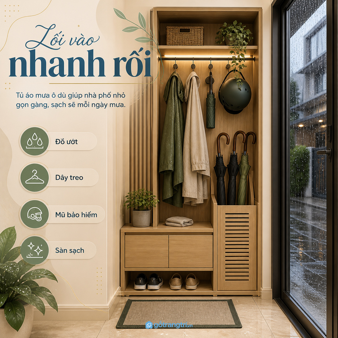 Áo mưa và ô dù để tạm khiến lối vào nhanh rối