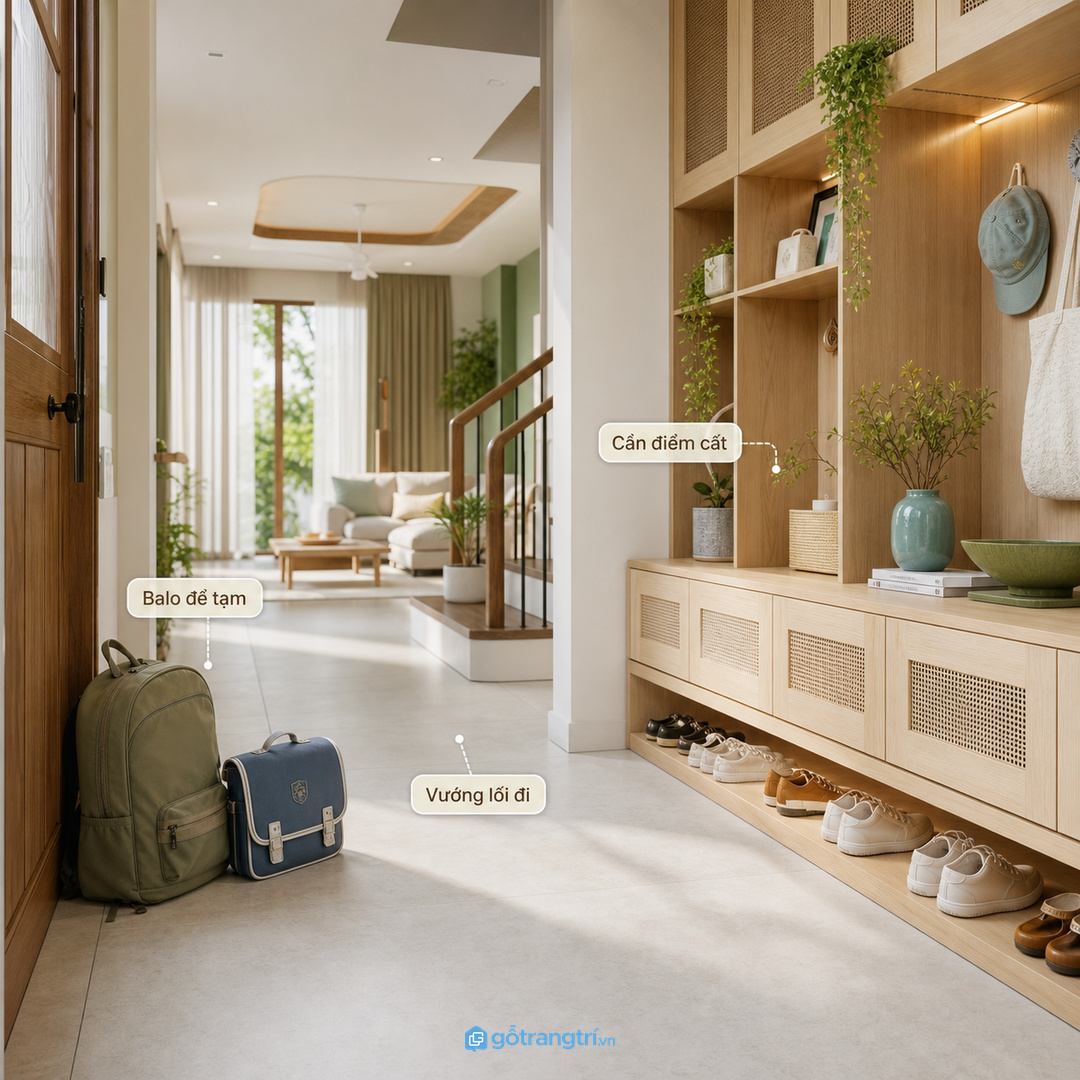 Balo, cặp sách và giày dép làm lối vào rối nhanh