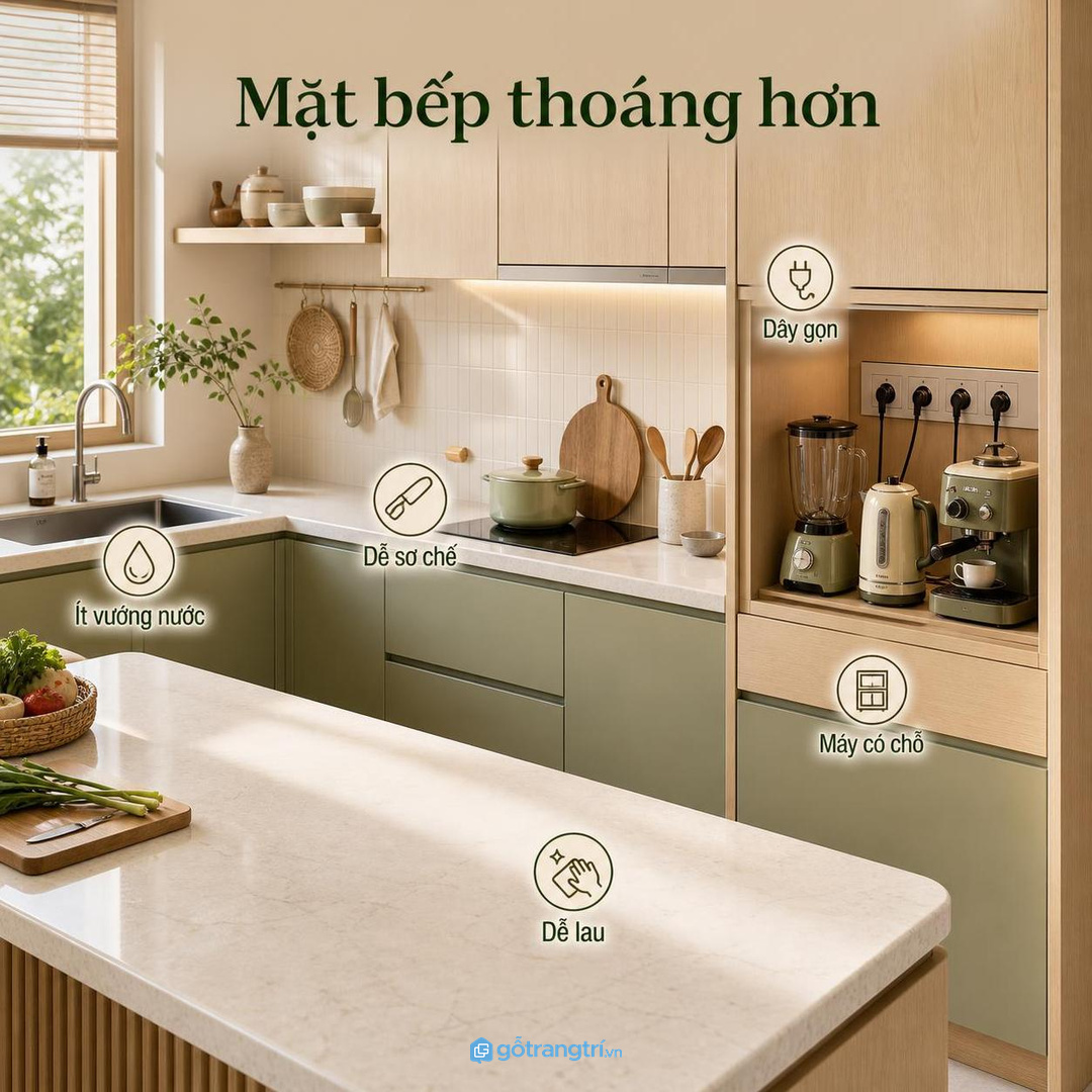 Mặt bếp thoáng hơn khi thiết bị nhỏ có khoang riêng