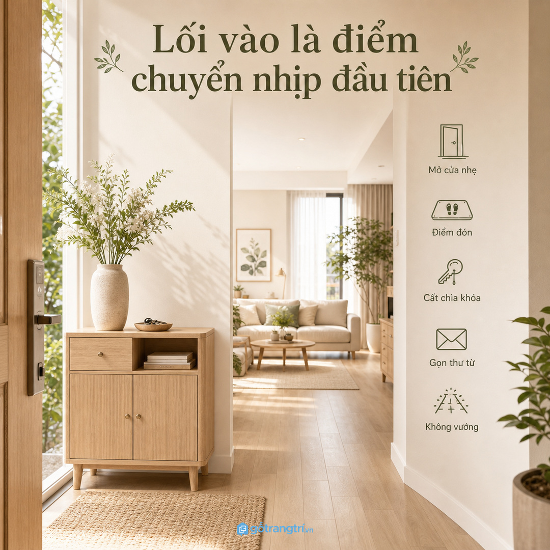 Lối vào là điểm chuyển nhịp đầu tiên của cả căn nhà