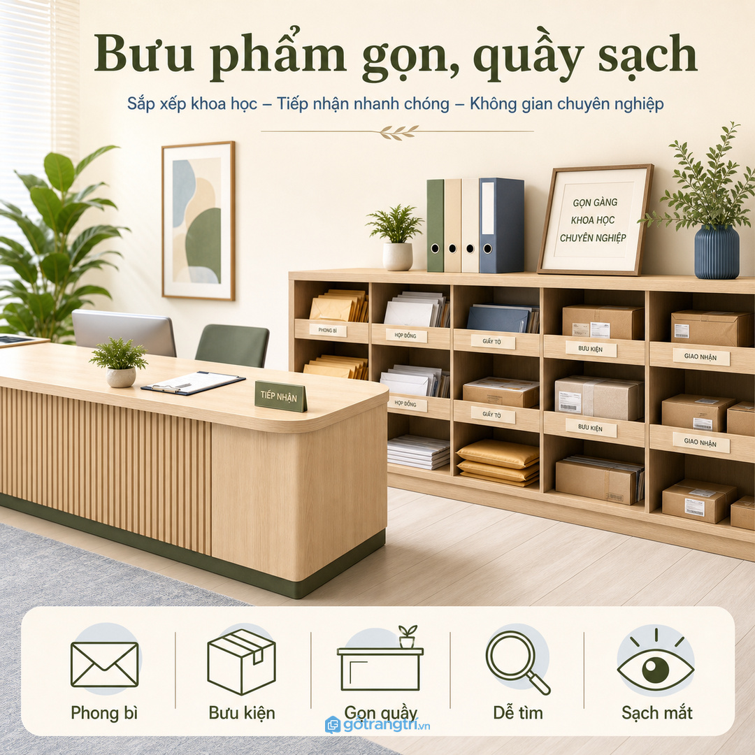 Thư từ và bưu kiện nhỏ rất dễ làm quầy lễ tân rối nếu thiếu tủ chia ngăn
