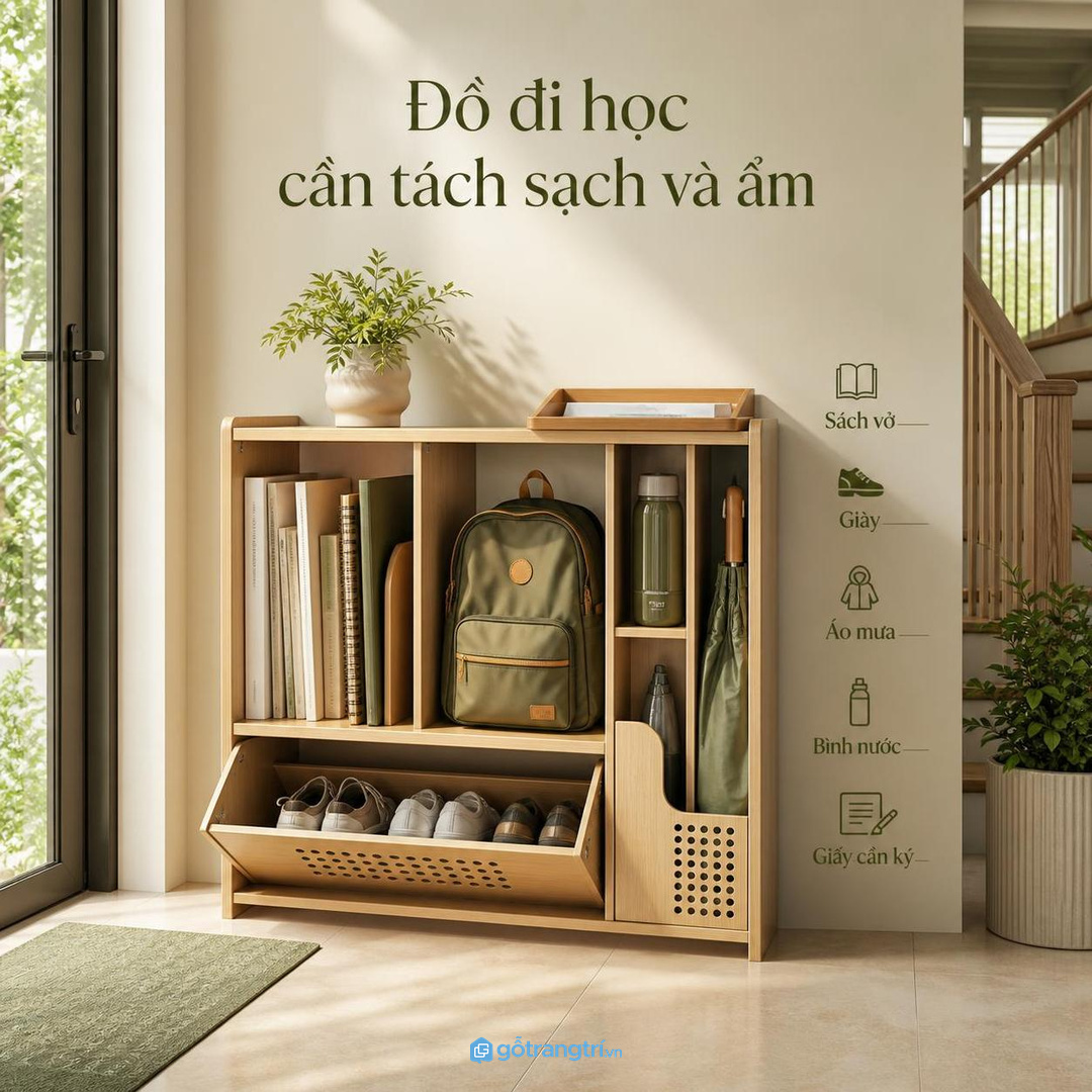 Cặp sách không có chỗ trả về làm lối vào và bàn học nhanh rối