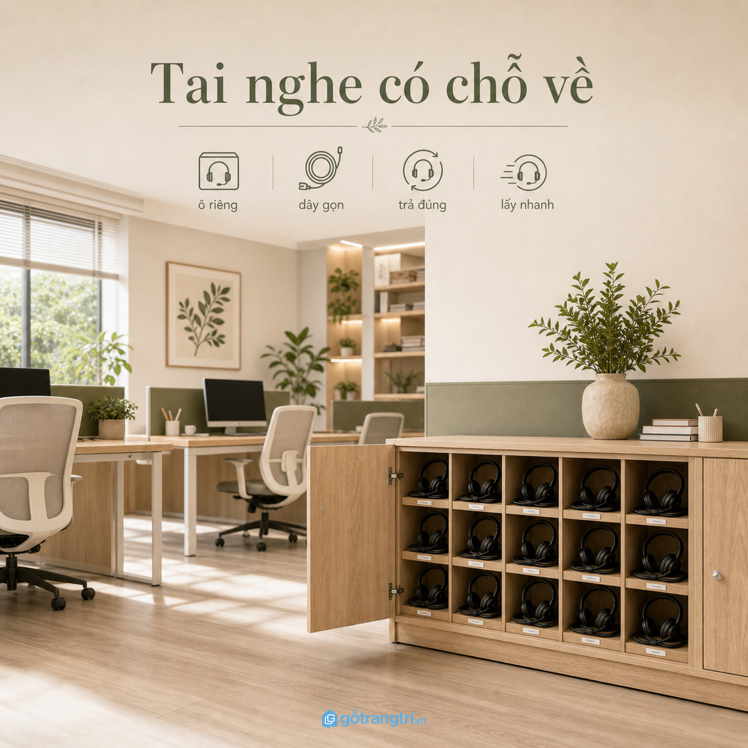 Tai nghe dùng chung cần có ô riêng để không thất lạc sau ca