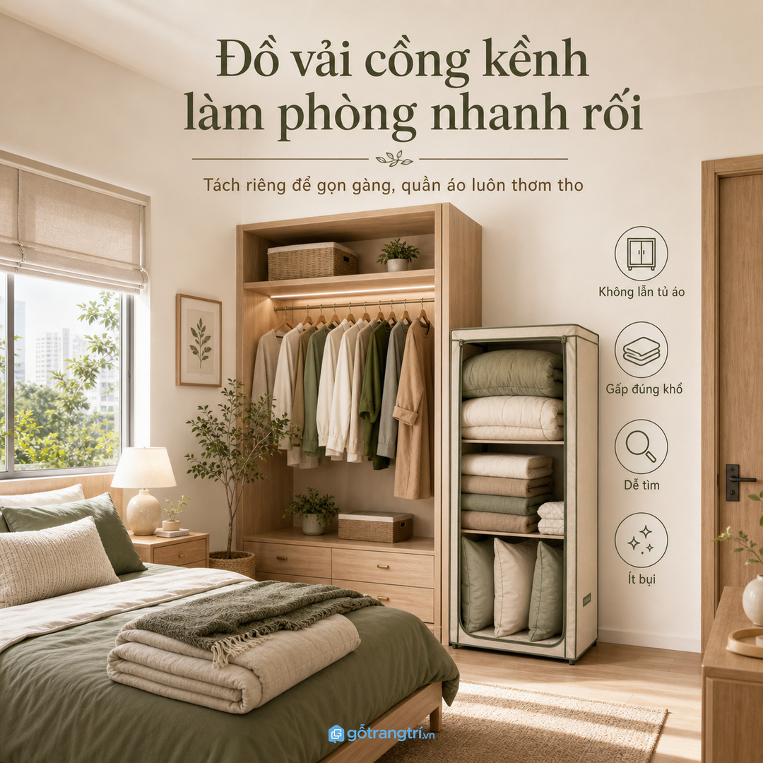 Đồ vải cồng kềnh cần tách khỏi tủ áo để phòng ngủ nhỏ không rối