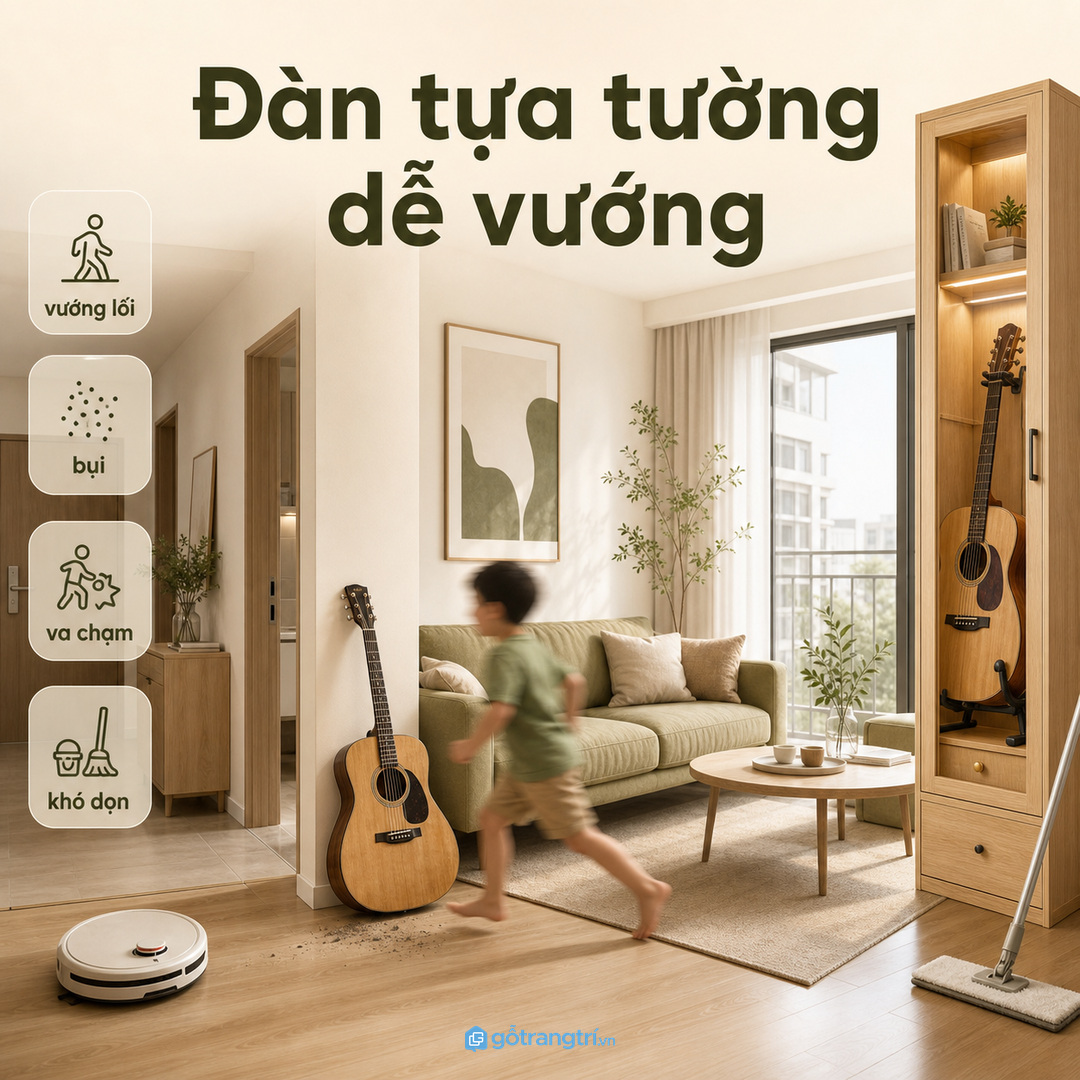 Mặt bàn sạch hơn khi dây đàn có khoang riêng