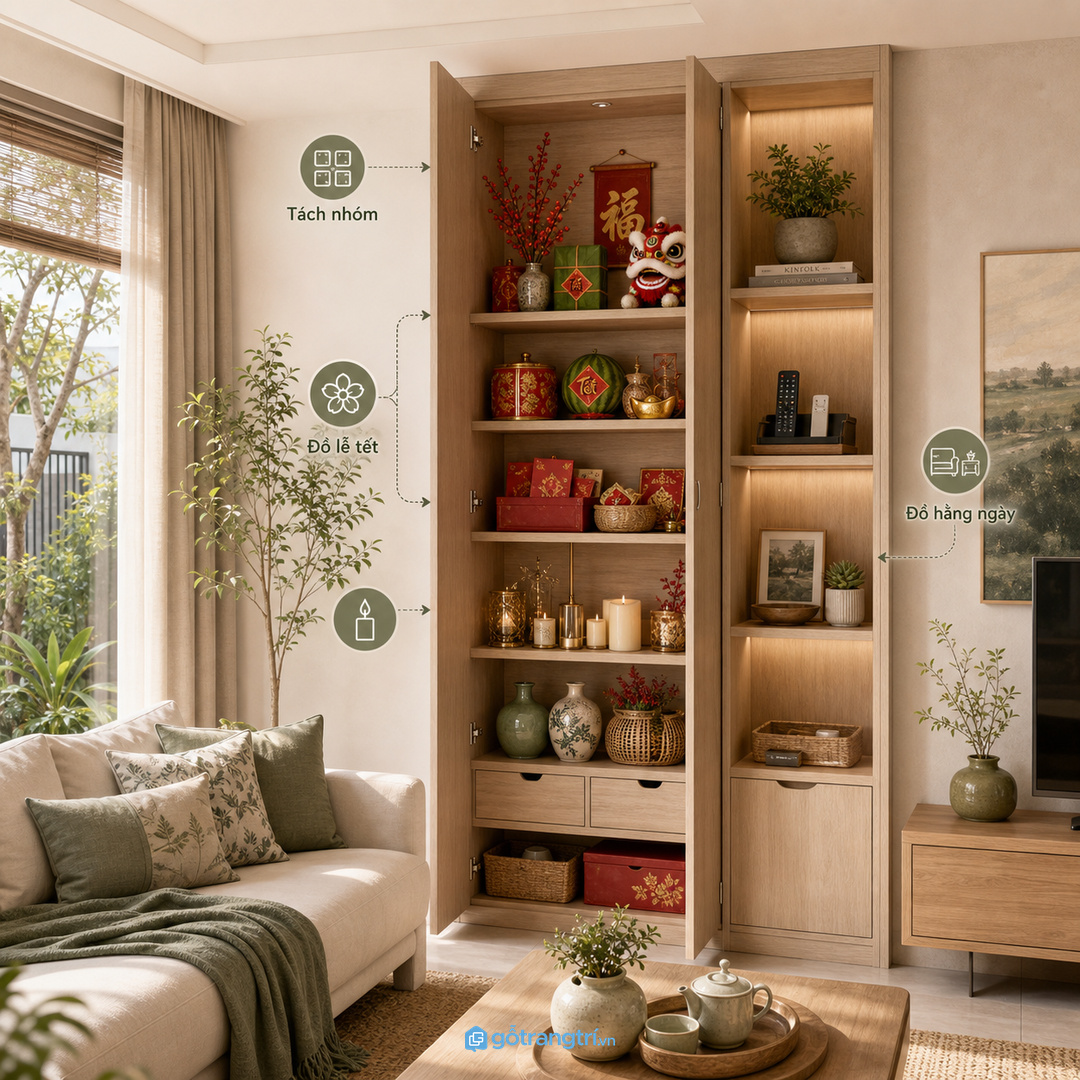Đồ trang trí theo mùa dễ thất lạc nếu nằm rải rác trong phòng khách
