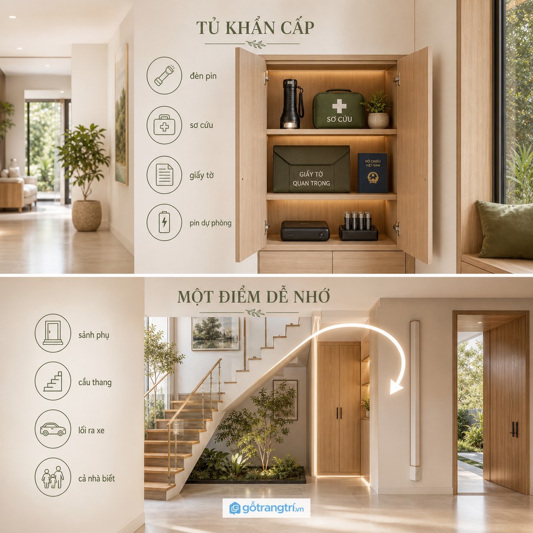 Biệt thự rộng cần một điểm đồ khẩn cấp rõ ràng thay vì rải rác mỗi tầng