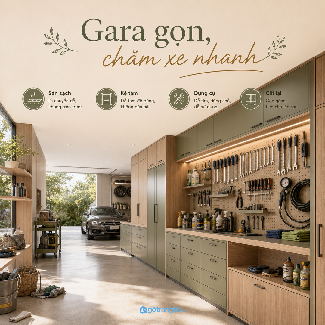 Dụng cụ nằm rải làm gara nhanh bừa và khó chăm xe