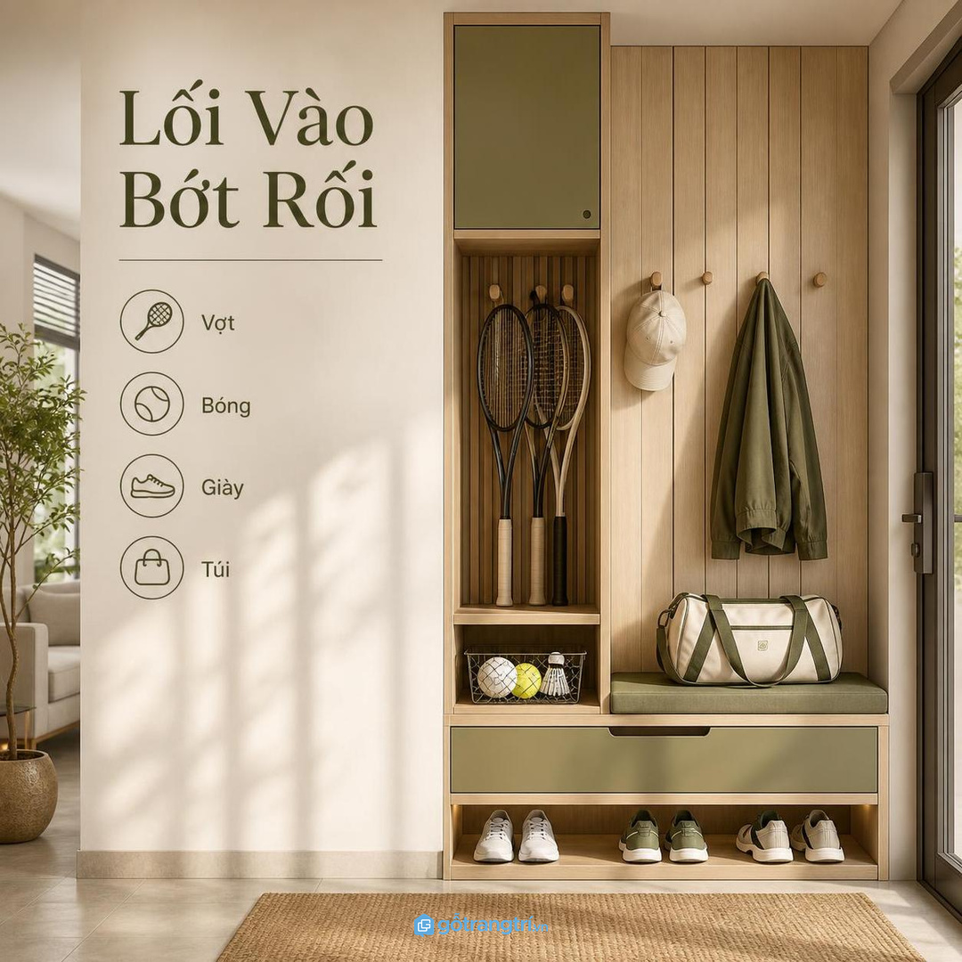 Vợt, bóng và giày thể thao dễ làm lối vào nhà phố nhanh rối