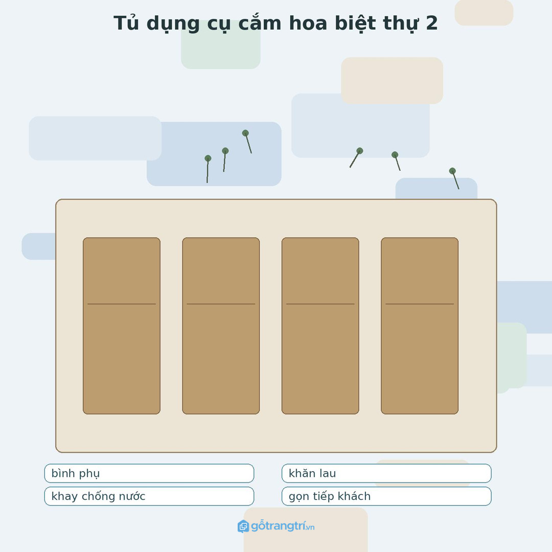 Hoa tươi làm phòng khách mềm hơn nhưng dụng cụ nhỏ rất dễ bị để rải rác