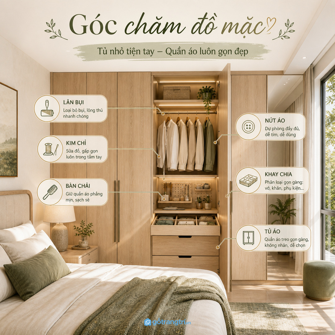 Đồ chăm quần áo cần vùng khô sạch tách khỏi mỹ phẩm và đồ ngủ