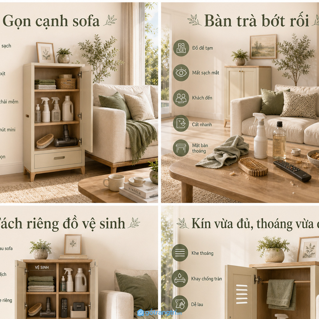 Khăn lau và chai xịt để lộ làm bàn trà nhanh rối