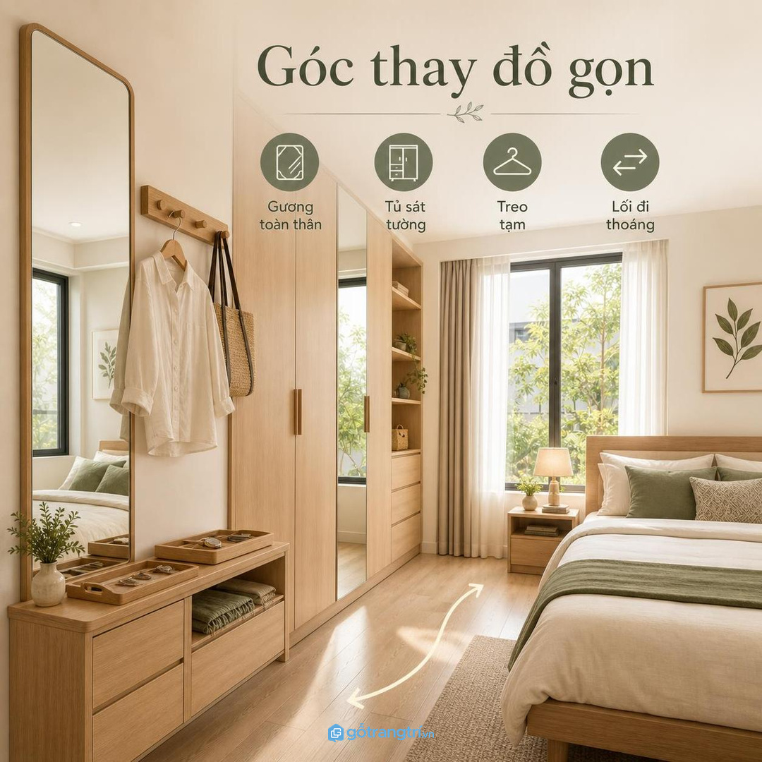 Góc thay đồ không có điểm soi và trả đồ khiến buổi sáng dễ vội hơn