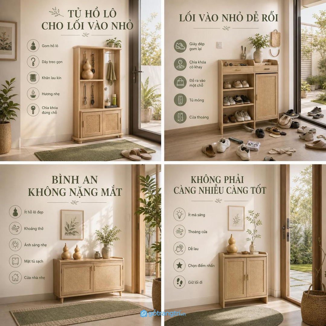 Lối vào nhỏ dễ rối khi vật phẩm phong thủy không có chỗ cất