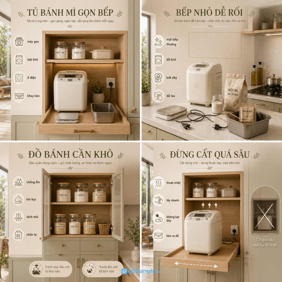 Máy làm bánh mì để ngoài mặt bàn làm bếp nhỏ nhanh chật