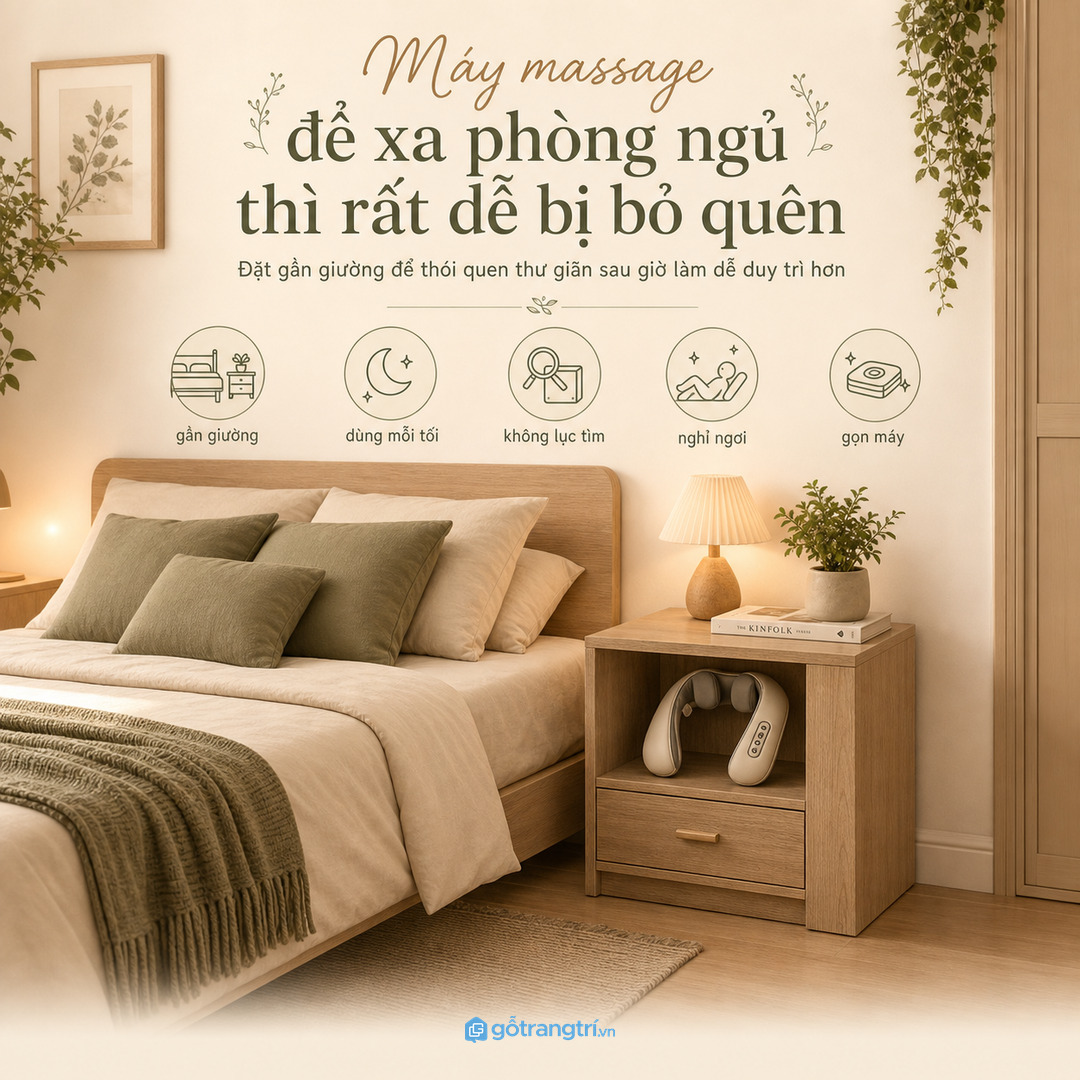 Máy massage để rải rác khiến tab đầu giường nhanh rối