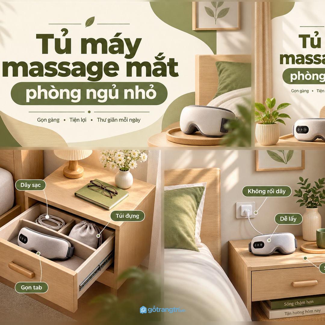 Máy massage mắt dây sạc và túi đựng để rải rác làm tab đầu giường nhanh rối