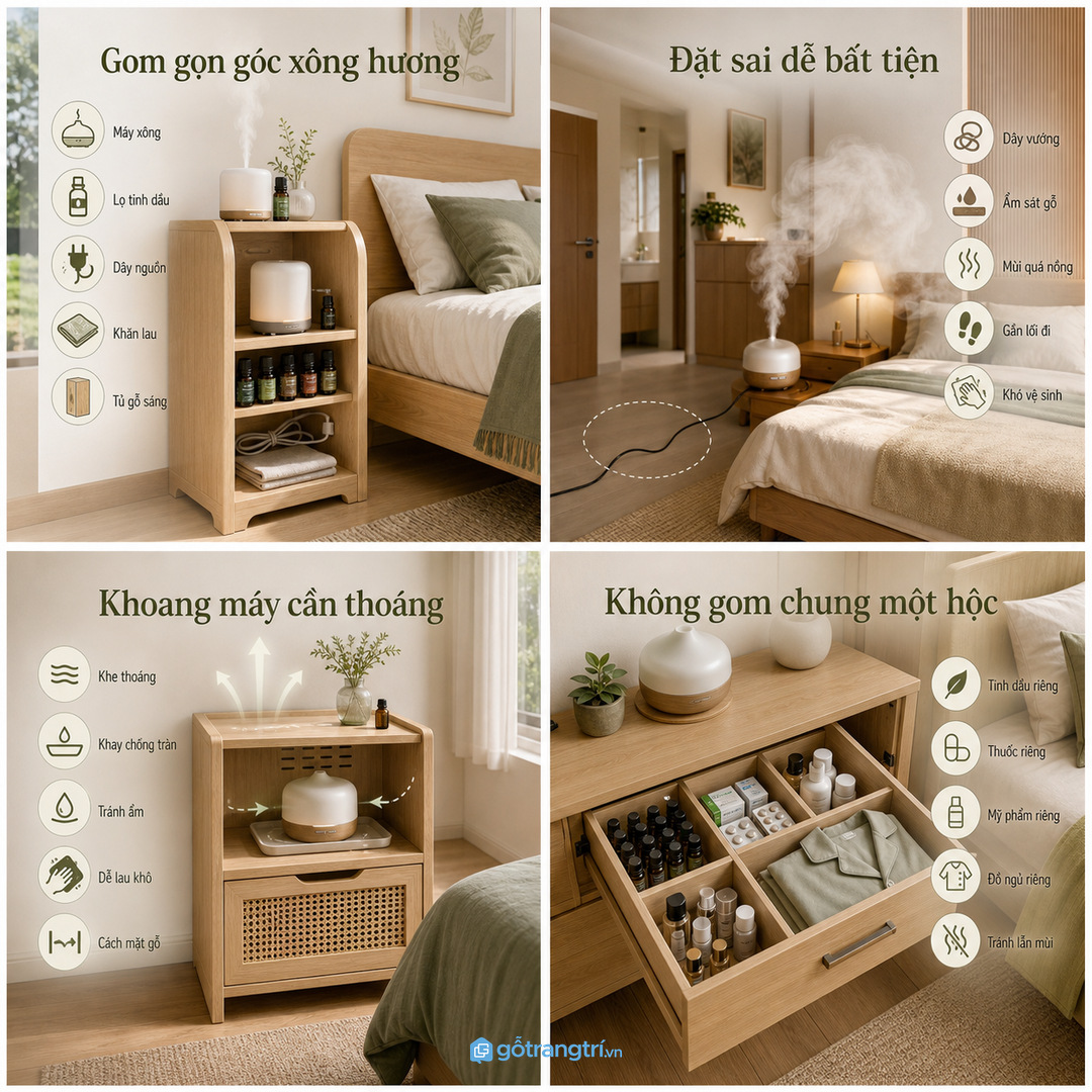 Máy tạo ẩm mini cần vị trí ổn định thay vì đặt tạm mỗi tối