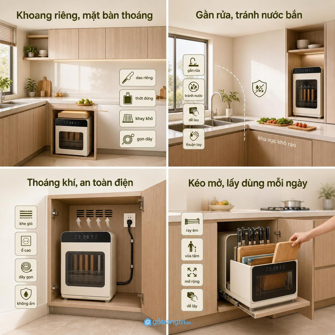 Dao thớt cần có khoang riêng để không nằm ướt trên mặt bàn