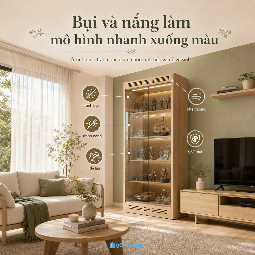 Bụi và nắng có thể làm mô hình nhanh xuống màu nếu bày mở quá lâu