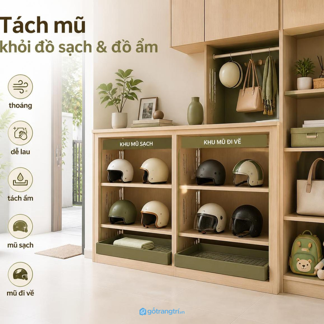 Mũ bảo hiểm để tạm làm lối vào nhanh rối và khó dọn