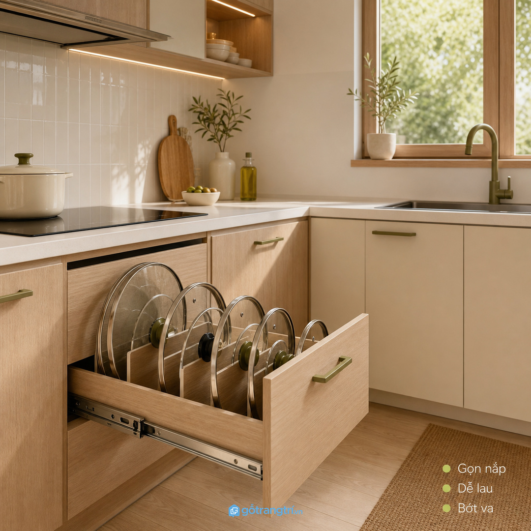 Nắp nồi để lộ thiên làm bếp nhỏ nhanh bừa và khó lau