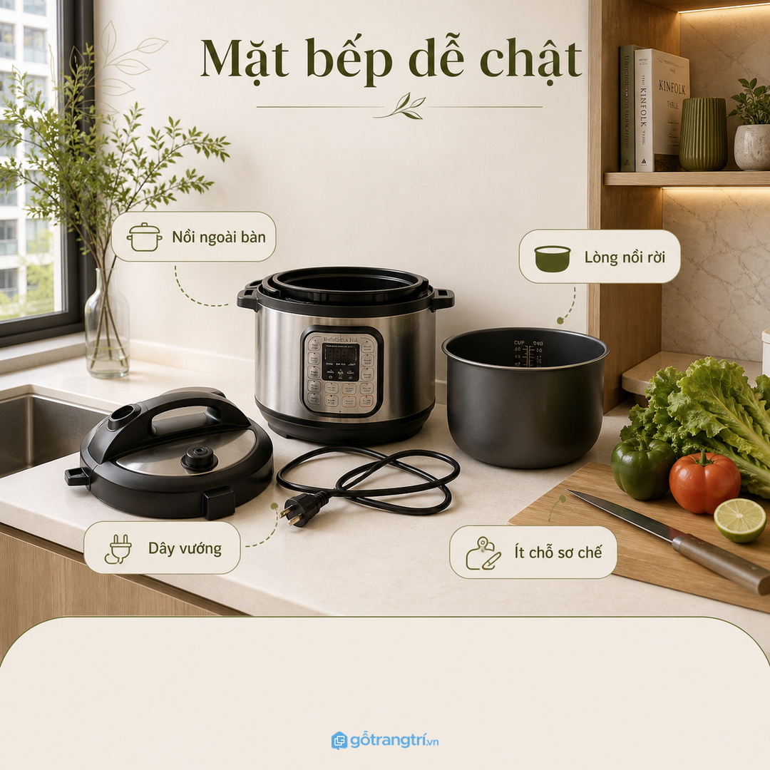 Nồi áp suất điện để ngoài mặt bàn làm bếp nhỏ nhanh chật