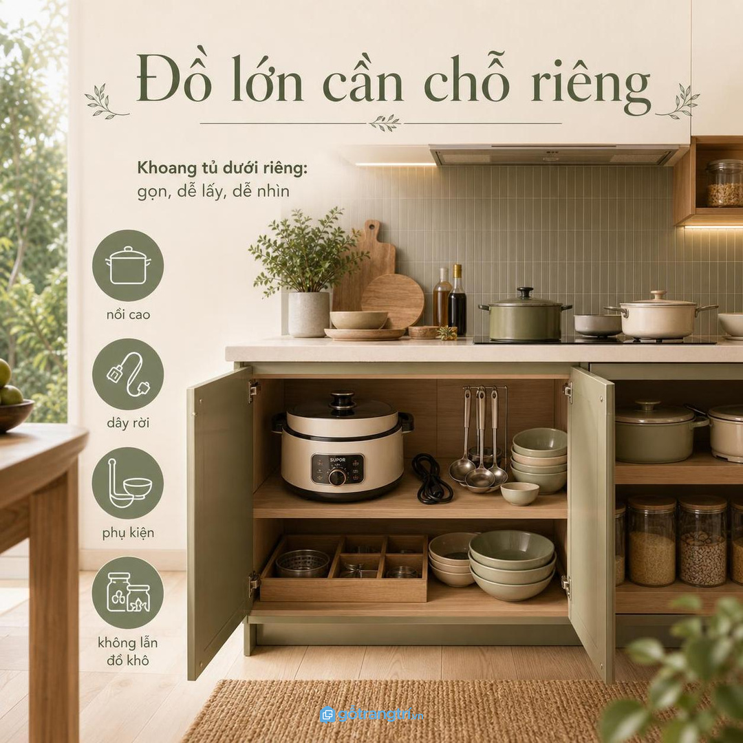 Nồi lẩu điện cồng kềnh cần có khoang riêng trong tủ bếp