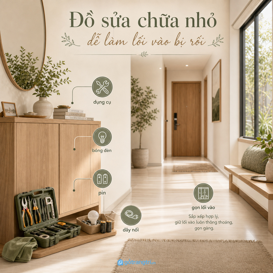 Đồ sửa chữa nhỏ dễ làm lối vào căn hộ bị rối nếu không có tủ cất riêng