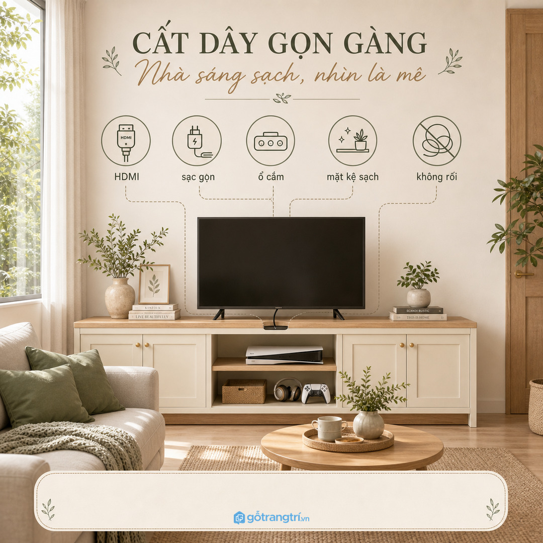Máy game đầu thu và dây sạc rất dễ làm kệ tivi rối