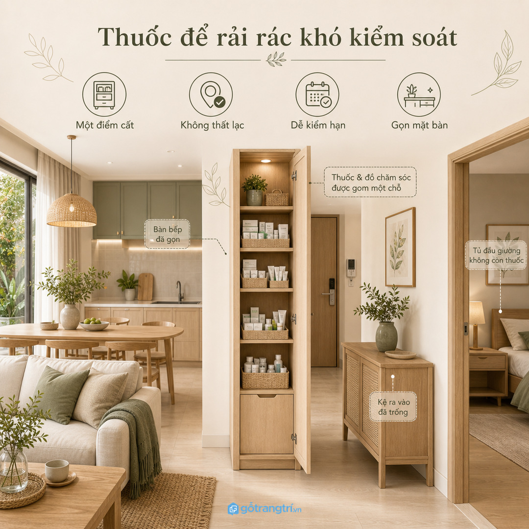 Thuốc để rải rác khiến căn hộ nhỏ khó kiểm soát khi cần dùng nhanh