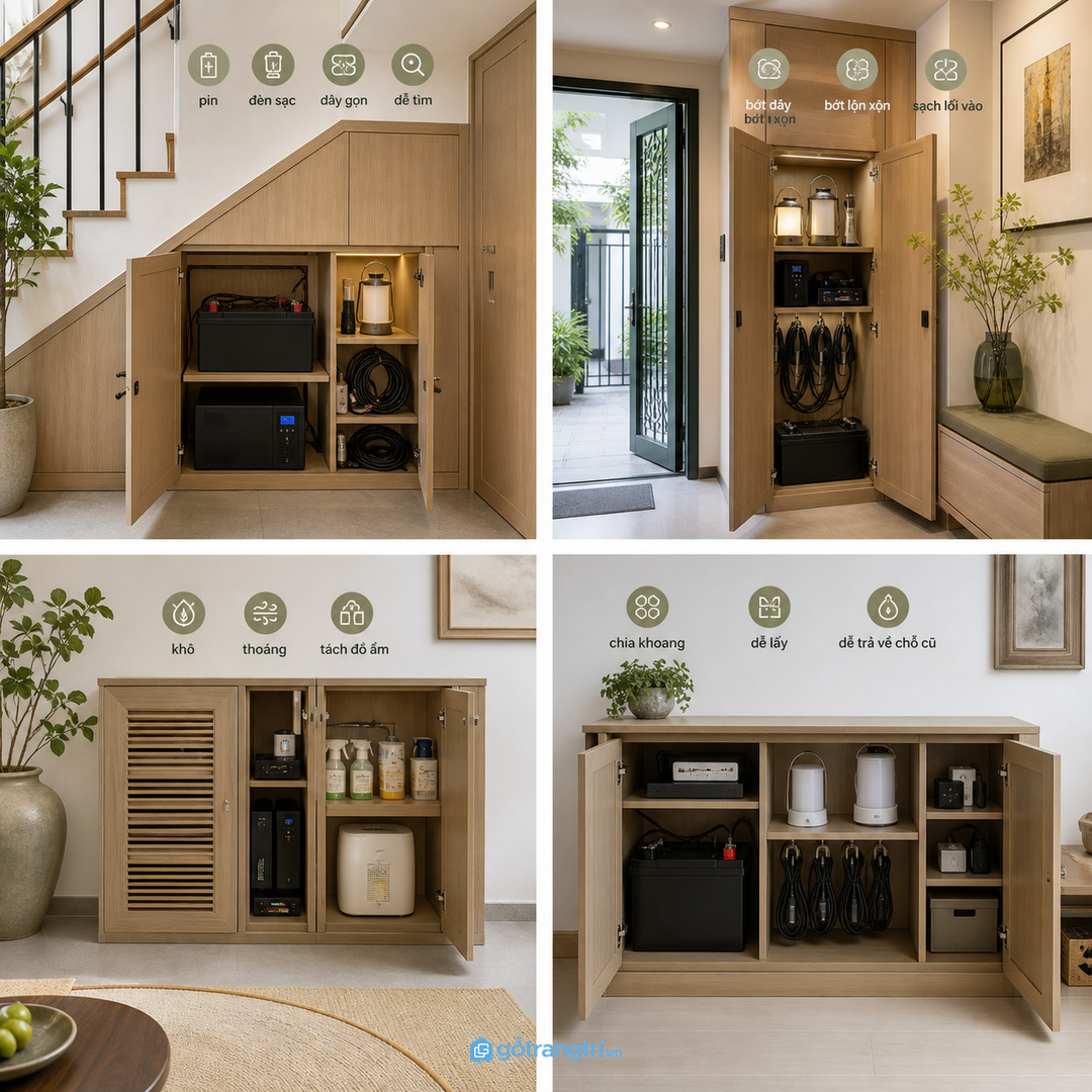 Pin dự phòng, đèn sạc và dây điện dễ làm nhà rối