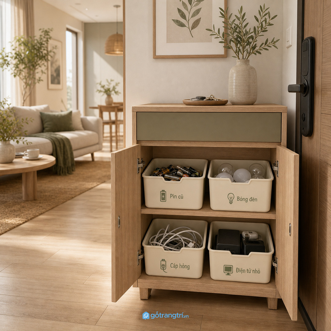 Pin cũ dây sạc hỏng và bóng đèn để rải rác làm căn hộ nhỏ nhanh rối