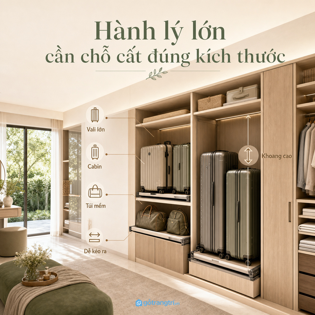 Hành lý lớn cần chỗ cất đúng kích thước trong biệt thự