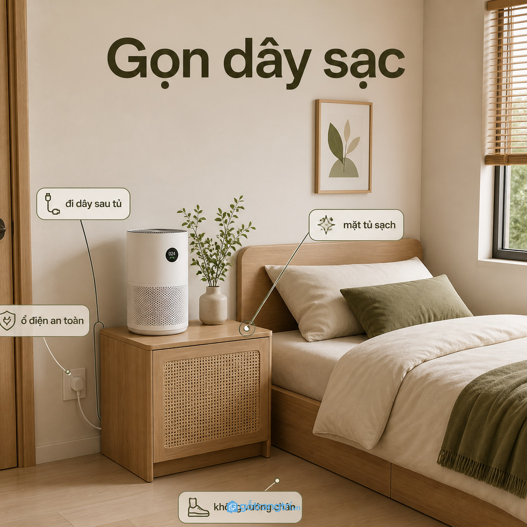 Dây sạc bộ lọc bộ lọc và khăn lau cần có ngăn riêng