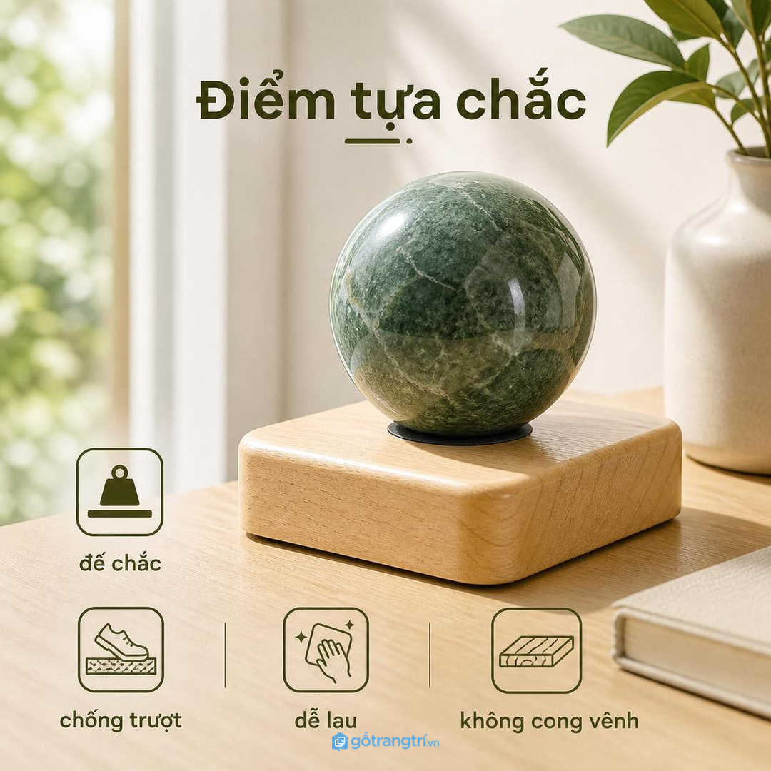 Quả cầu đá cần điểm tựa chắc sạch và chống trượt khi đặt trên bàn làm việc