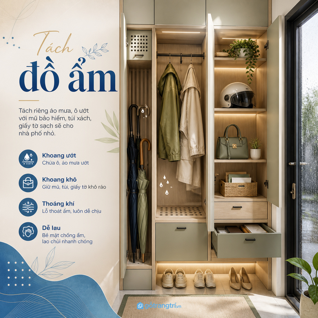 Đồ ẩm cần tách khỏi mũ sạch, túi xách và giấy tờ