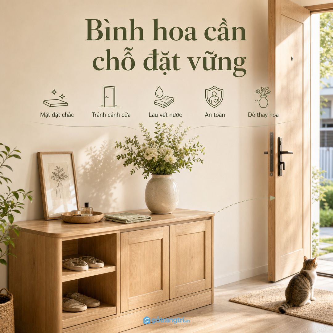 Bình hoa đẹp cần chỗ đặt vững, thoáng và không chắn cửa