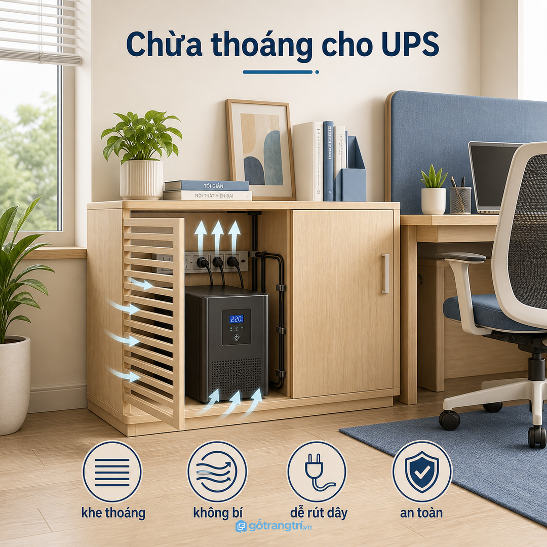 UPS không nên bị nhét kín trong hộc tủ thiếu thoáng khí