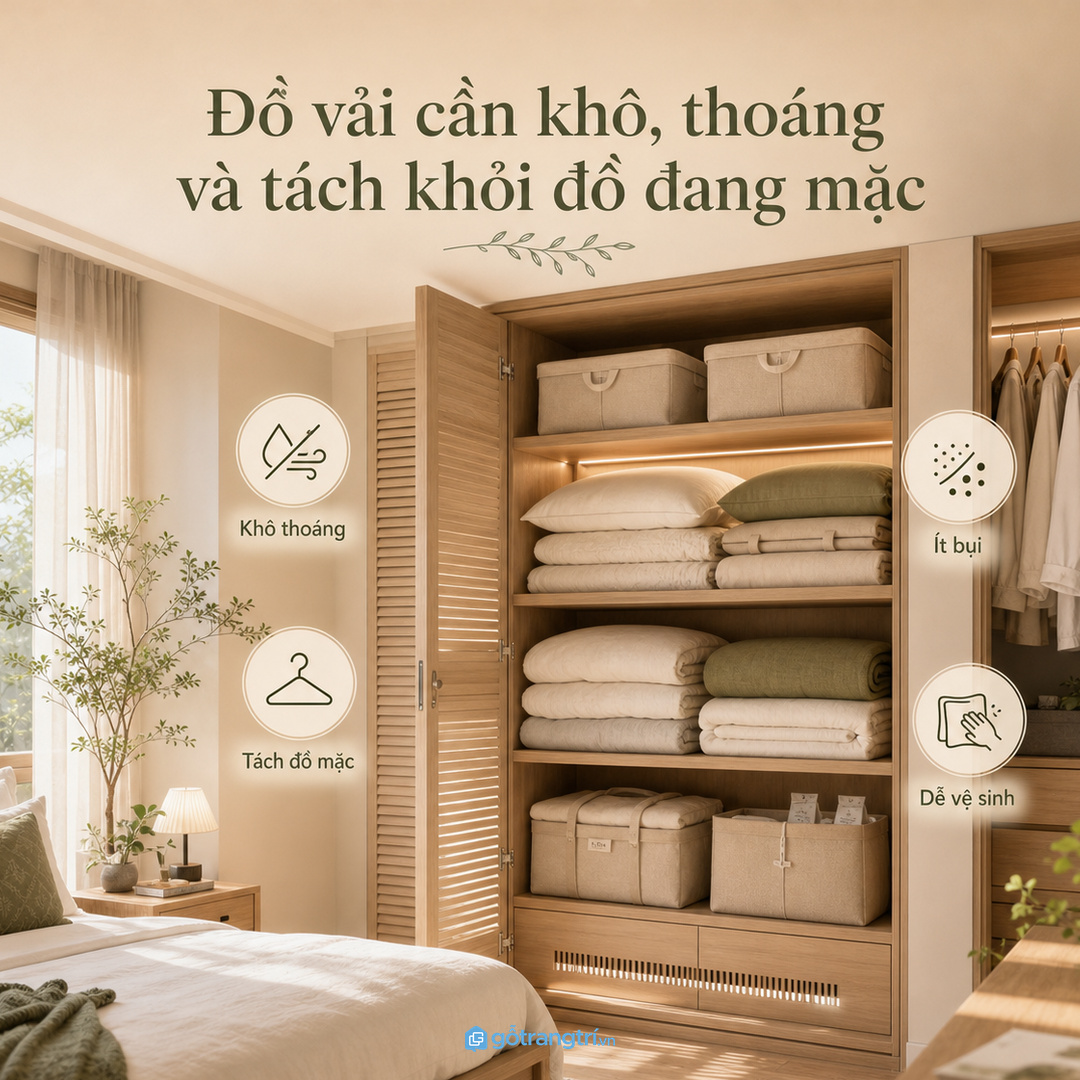 Đồ vải dự phòng cần khô thoáng và tách khỏi đồ mặc hằng ngày