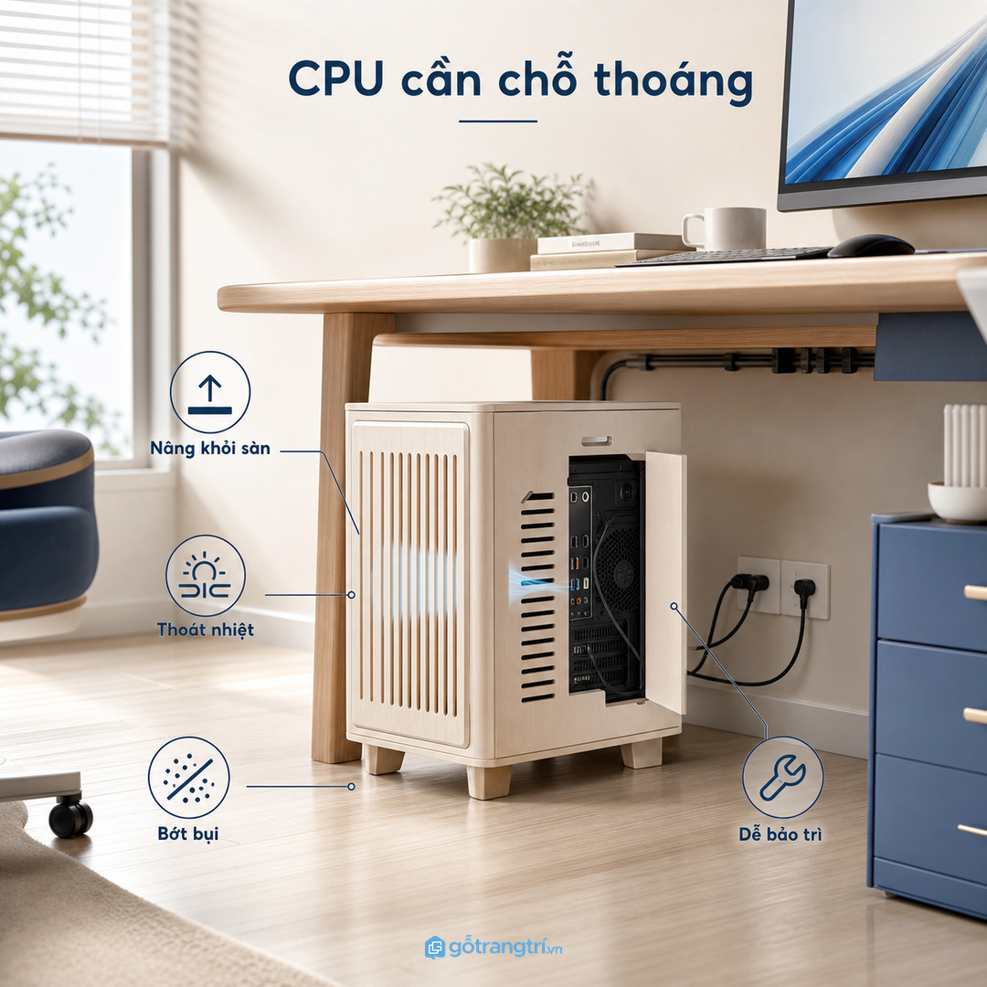 CPU cần được nâng khỏi sàn, thoát nhiệt tốt và tránh bụi bẩn