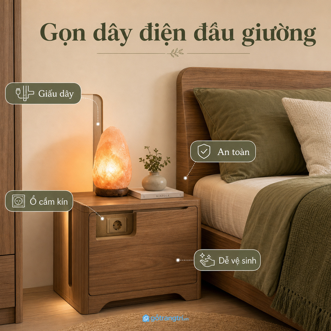 Dây điện quanh đầu giường phải được giấu gọn và an toàn