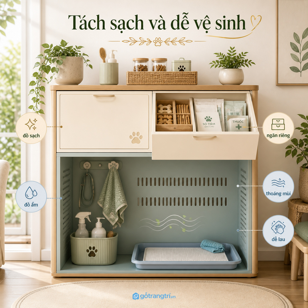Đồ ẩm, đồ sạch và đồ ăn vặt cần tách khoang để dễ lau và hạn chế mùi