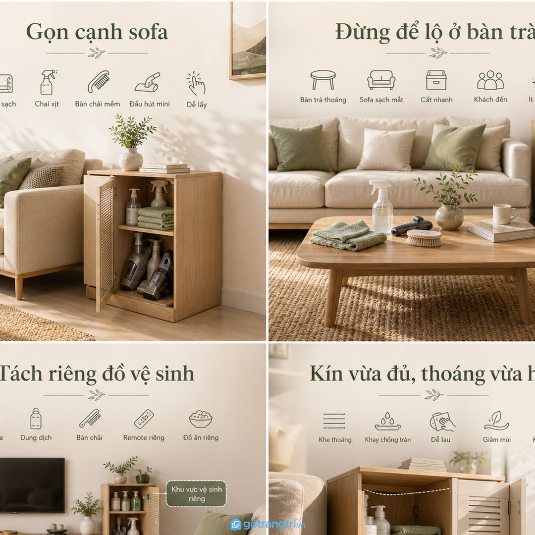 Dụng cụ vệ sinh cần tách khỏi đồ ăn và đồ sinh hoạt