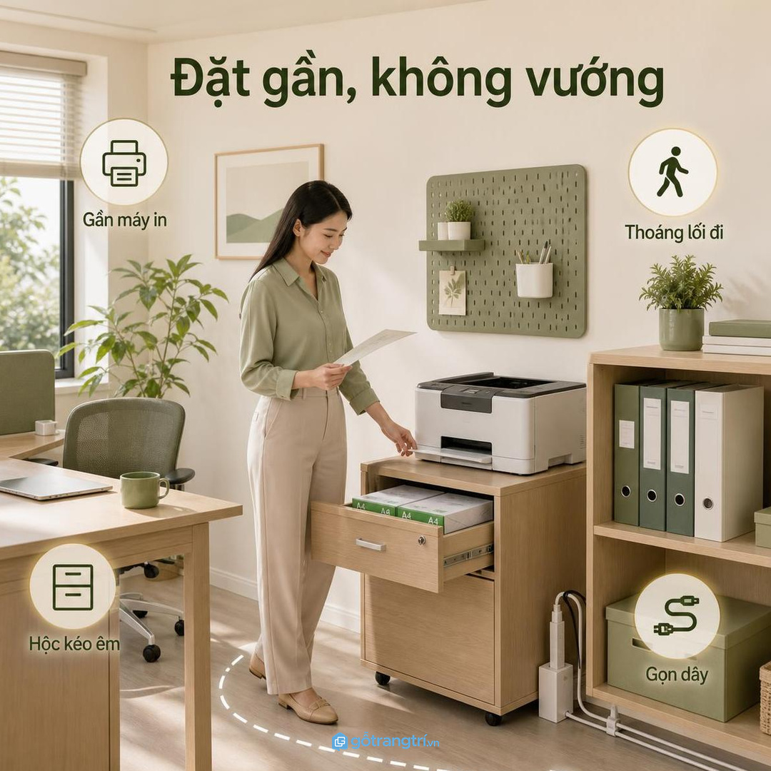 Tủ giấy cần nằm gần máy in nhưng không chắn đường thao tác