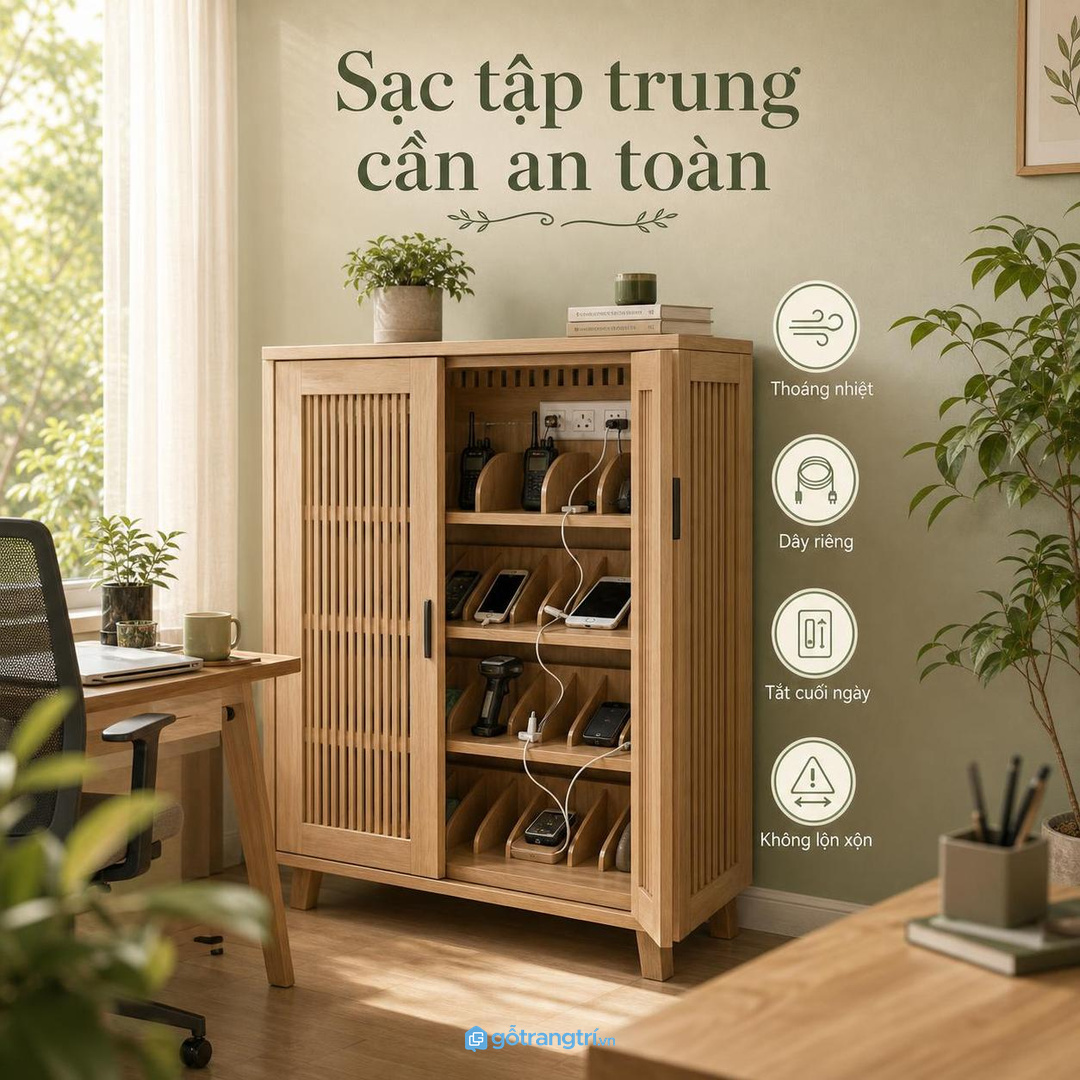 Sạc tập trung cần thoáng nhiệt, rõ dây và không quá tải