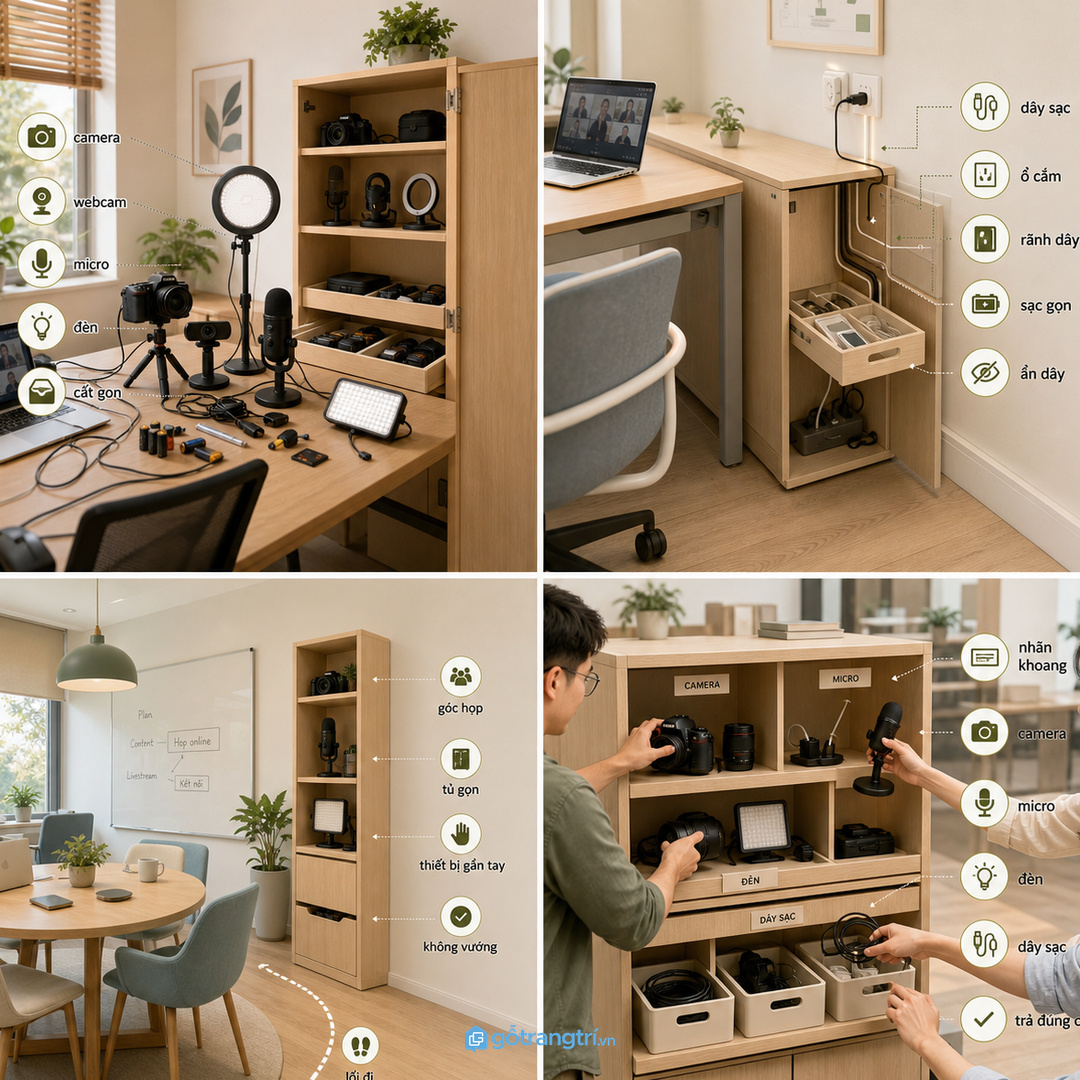 Dây sạc cần có đường đi riêng để không kéo ngang lối thao tác