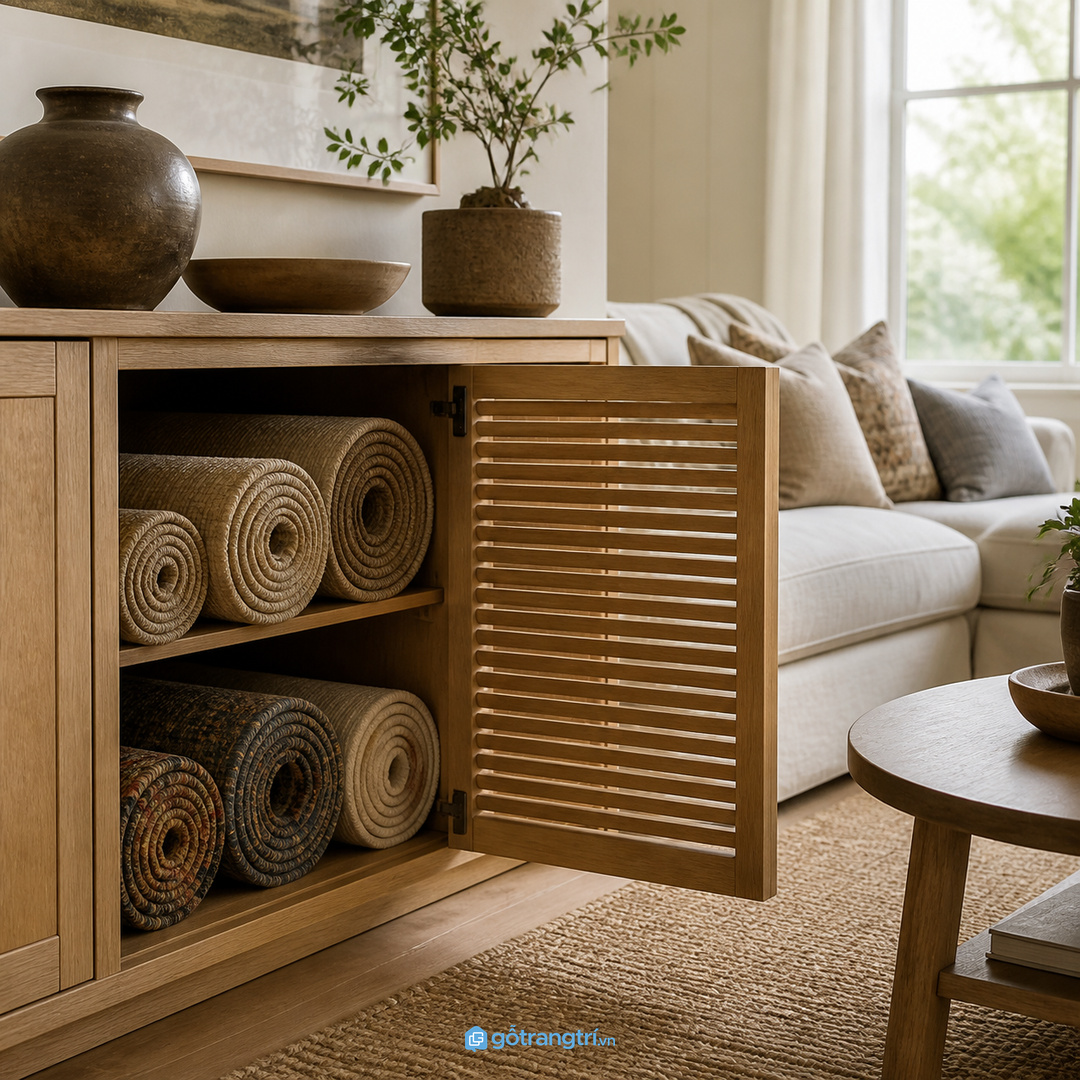 Thảm dùng theo mùa cần chỗ cất khô, thoáng và dễ lấy