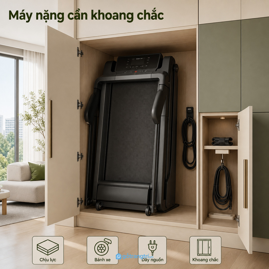 Máy nặng, có bánh xe và dây điện cần khoang cất chắc chắn hơn đồ tập nhỏ