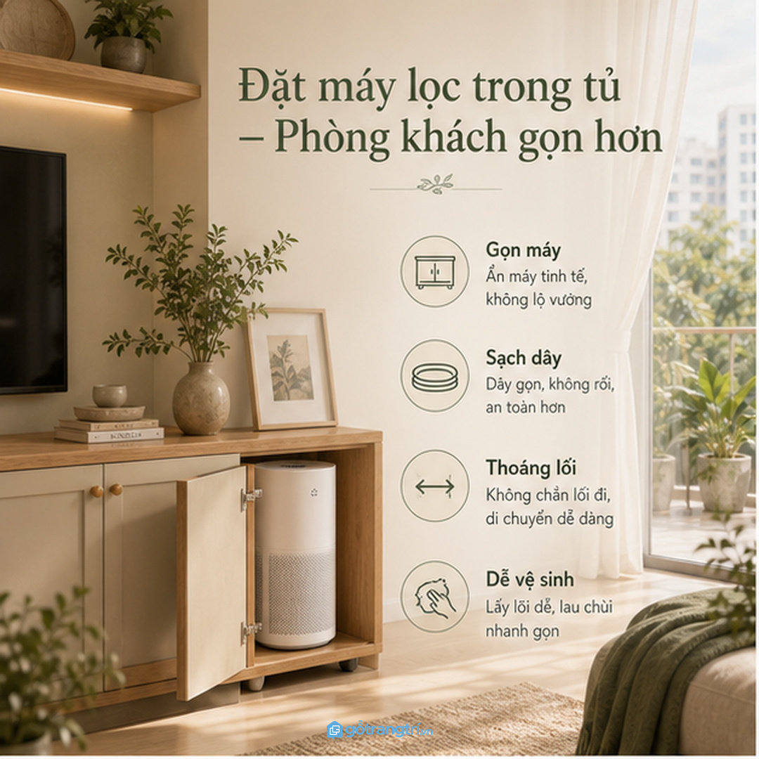 Dây điện bánh xe và lõi lọc cần có vị trí cất gọn